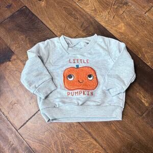 Chick Pea Boys Girls 3-6 Months Halloween Shirt Crewneck Pumpkin Gray Orange